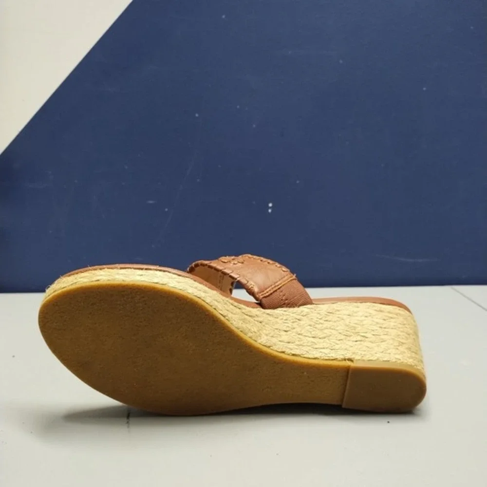 Jack Rogers Espadrille Wedge Heel‎ Sandals Womens 8.5M Brown Tan Leather Slip On